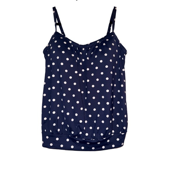 Lands' End Other - Lands End Navy Blue Polka Dot Tankini Top Sz 10P Retro Nautical Coastal Core